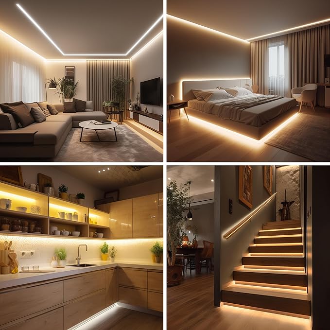 COB LED Strip Lights Warm White,24V Dimmable led Light Strip KIT with Remote and app Control,3000K 9.84FT/3m 8mm Wide Ra>90 Cuttable Flexible Strip Lights for Bedroom,Wardrobe,Cabinet
