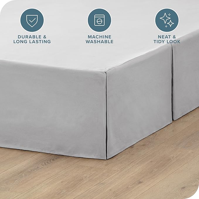 Bare Home Queen Bed Skirt - 15-Inch Tailored Drop Easy Fit - Bed Skirt for Beds - Center & Corner Pleats (Queen, Light Grey)