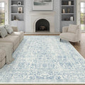 Blue Area Rug 9x12 Machine Washable Large Vintage Living Room Distressed Non Slip Carpet Traditional Indoor Bedroom Retro Floral Accent Throw Rug for Office Kitchen Dining Room
