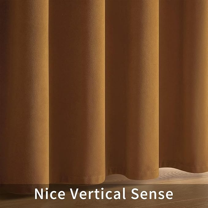 Joydeco Camel Brown Velvet Curtains 63 inch Length 2 Panels, Luxury Blackout Rod Pocket Thermal Insulated Window Curtains, Super Soft Room Darkening Drapes for Living Room Bedroom,W52 x L63 inches