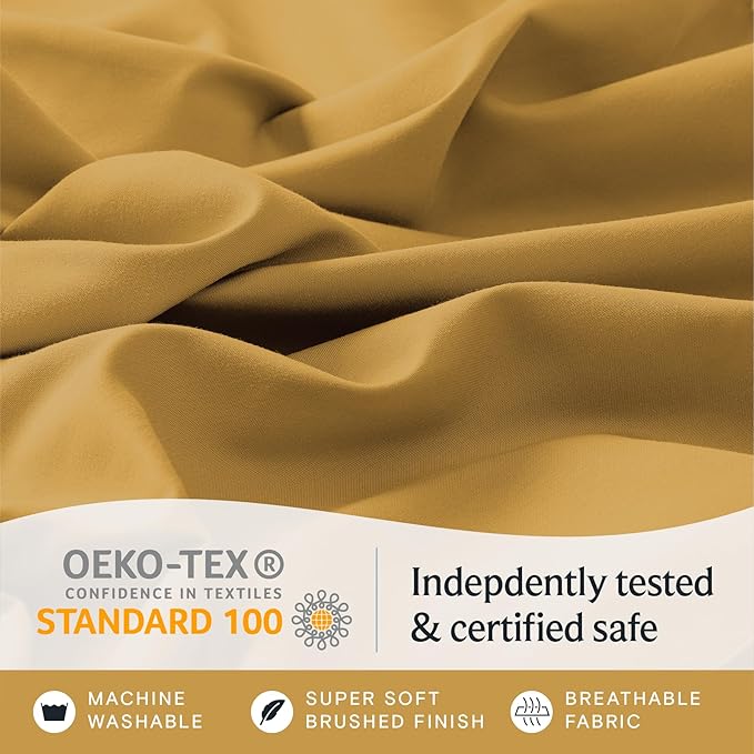 LuxClub 4 PC California King Sheet Set, Deep Pockets Wrinkle Free Cooling Bed Sheets Hotel Bedding for Women, Men, Includes 1 Fitted Sheet, 1 Flat Sheet and 2 Pillowcases-Medallion Gold