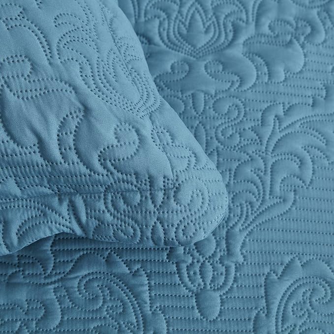 CHIXIN Bedspread Coverlet Quilt Set Full Size - Lightweight Bedding Cover - Ultrasonic Quilting - 5 Piece Reversible Bedspread - Elegant Damask Paisley Pattern (Full, Lagoon)