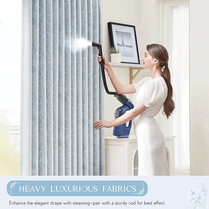 Beauoop Blue Floral Jacquard Blackout Curtains 96 Inches Long 2 Panels for Bedroom Living Room Chenille Flower Room Darkening Thermal Insulated Soundproof Rod Pocket Back Tab Window Drapes, 52x96