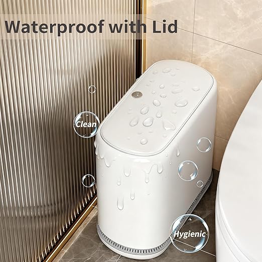 Small Bathroom Trash Can with Lid, 3 Gallon Slim Garbage Bin with Pop-Up Lid & Air-Pressure Bag Lock, Mini Waste Basket for Bathroom, Bedroom, Kitchen, Office, Rv, White - Includes 75 Bags (5 Rolls)