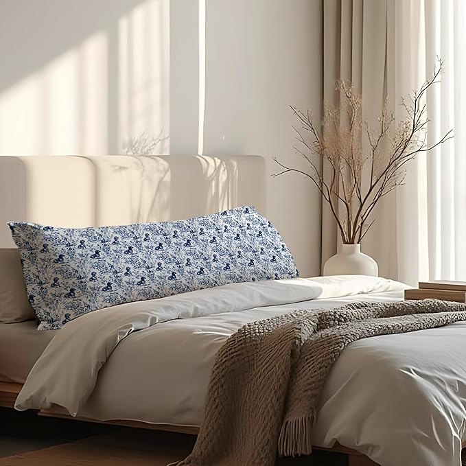 Chinoiserie Dachshund 20x54inch Body Pillows Decorations Covers, Blue and White Dog Grandmillennial Decorative Long Hug Throw Pillow Covers Pillowcases for Bed Couch