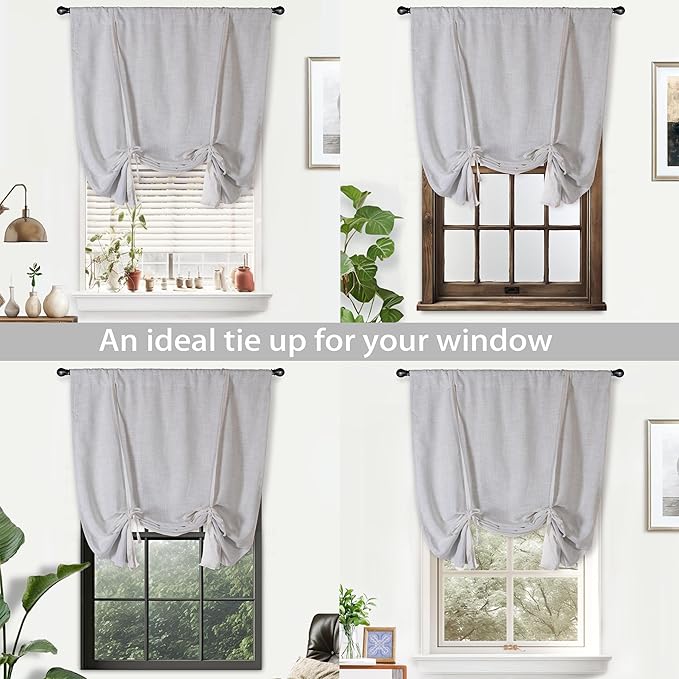 DriftAway Double Layer Linen Blackout Tie Up Curtains Thermal Insulated Fully Lined Balloon Roman Shade Bathroom Window Adjustable Rod Pocket for Small Window 31 Inch by 47 Inch Ivory
