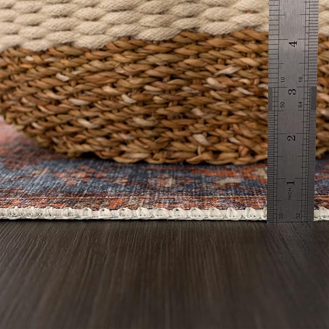 Bloom Rugs Washable Non-Slip 2' x 3' Rug - Terracotta/Blue Traditional Oriental Area Rug for Living Room, Bedroom, Dining Room, and Kitchen - Exact Size: 2' x 3'