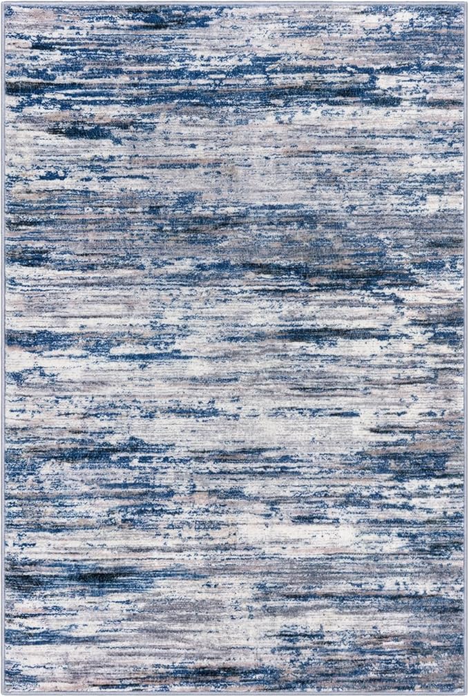 6x9 Modern Abstract Area Rug for Bedroom, Navy Blue Gray Neutral Multi Large Super Soft Washable Rug with Non-Slip, Non-Shedding Rugs for Living Room, Indoor Door Mat for Office Home Décor