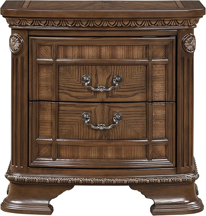 HKHUASEN Traditional Nightstand with 2 Drawers, Dark Brown Finish, Elegant Design for Bedroom Storage and Formal Bedside Cabinet