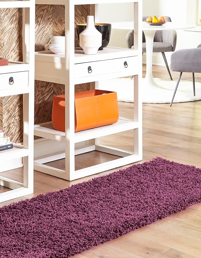 Unique Loom Solid Shag Collection Area Rug (2' 2" x 6' 7" Runner Eggplant Purple)