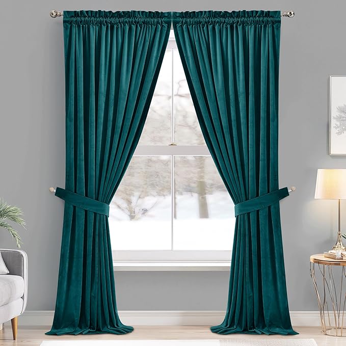 StangH Teal Velvet Curtains 84 inch for Living Room - Blackout Thermal Insulated Curtains Heat & Chill Insulated Energy Efficient Panels for French Door, 52 x 84 inches, 2 Panels
