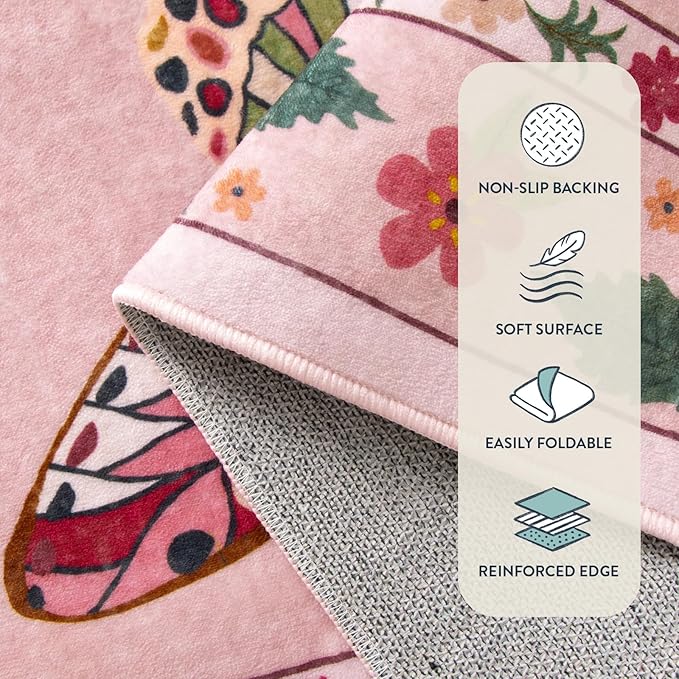 Lahome Insect Washable Runner Rug, 2x6 Kitchen Runners for Hallways 6 Feet Non Slip, Soft Laundry Room Rug Ultra-Thin Long Carpet for Bathroom Bedroom Entryway, Pink