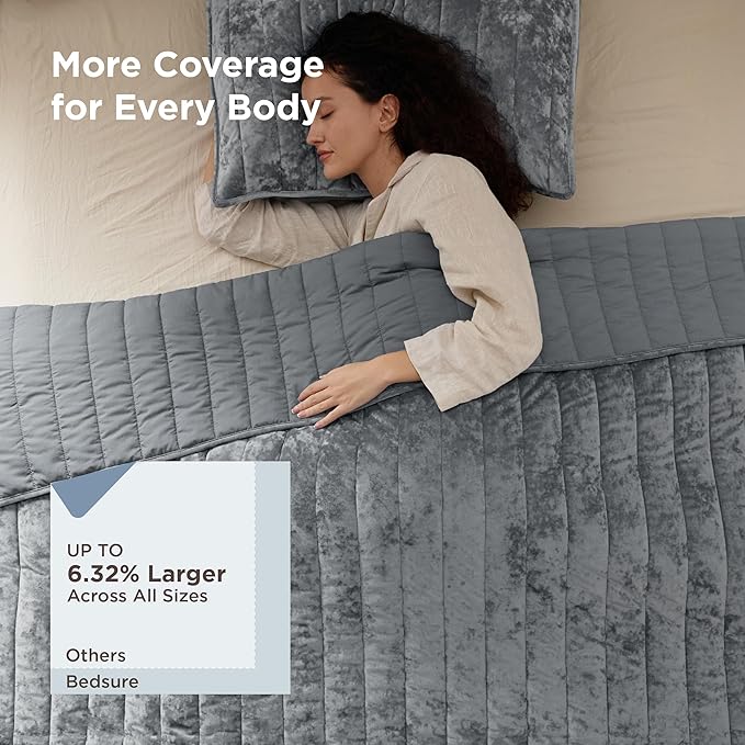 Bedsure Velvet Quilt King Size Set - 108"x96" Lightweight Velvet Comforter King Quilt, Oversized Luxury Bedspread Coverlet, Ultra-Soft Winter Bedding Set with 2 Pillow Shams, Sliver Gray