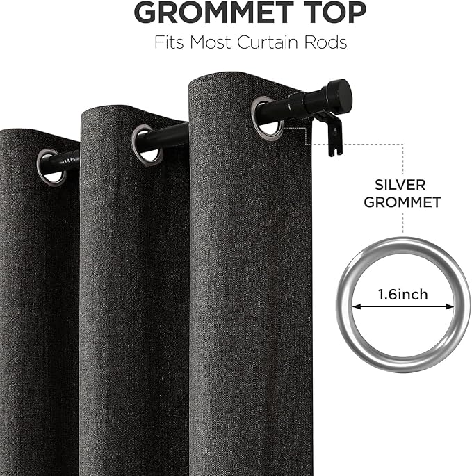 Joydeco Charcoal Grey Blackout Curtains 96 Inches Long, Curtains 96 Inch Length 1 Panel for Bedroom, Thermal Insulated Linen Black Out Curtains with Grommets(100x96, Charcoal Grey)