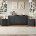 9 Drawer Dresser & Nightstand Set 3-Piece, 63” Wide Fluted Bedroom Dresser Set Night Stand Set of 2 with Metal Handle, Modern Wood Chest of Drawers Storage Dressers Set for Bedroom, Black