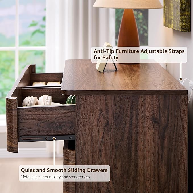 ACCOHOHO 6 Drawer Dresser for Bedroom, 42 Inch Tall Modern Chest of Drawers, Push-to-Open Wood Storgae Organizer with Large Drawers for Bedroom, Living Room, Hallway, Brown
