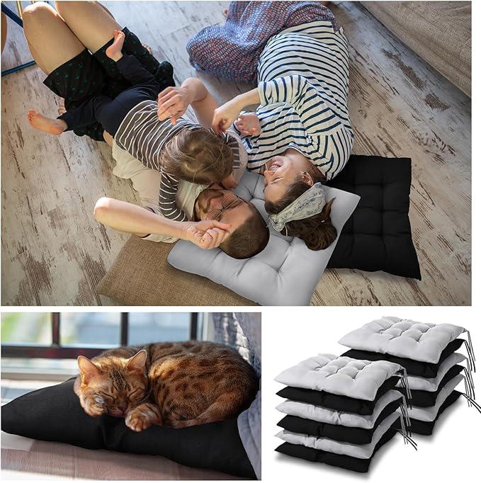 Geetery 12 Pcs Floor Pillows for Classroom Bulk Square Seating Cushions for Floor Chair School Kindergarten Reading Corner, 15.7'' Large Thick Meditation Cushions Yoga Nursery Daycare (Black Grey)