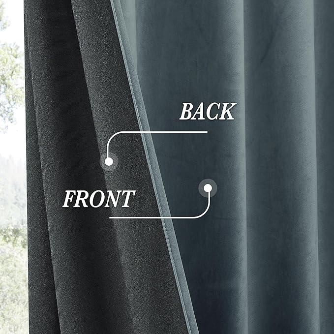 RYB HOME Dusty Blue Velvet Drapes for Baby Boy Bedroom, Thermal Insulated, Light Blocking, Floor-Length Back Tab Velvet Curtains for Modern Home Decor, 52" W x L84 L, 2 Panels Set