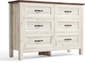 LINSY HOME 6 Drawers Dresser for Bedroom, 47" Wide Wooden Storage Chest with Antique Handles, Modern Farmhouse Dresser TV Stand with Wood Legs for Closet, Living Room, Hallway, Beige