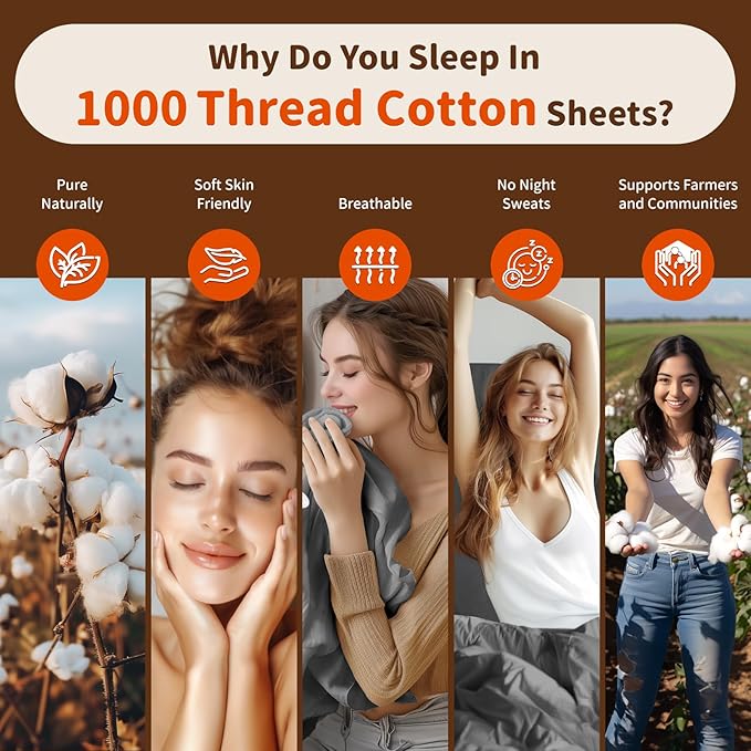 LBRO2M 1000 Thread Count 100% Egyptian Cotton Sheets Set 6 Piece Sets California King Bed Sheet Deep Pocket Sheet Set 16" Soft Comfortable All Season (California King, Dark Gray)