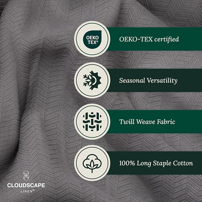 Cloud Scape Linen 100% Cotton Throw Blanket 50x70 Sharkskin, Luxury All-Season Warmth, Ultra Soft, Oversized Herringbone Gauze Blanket for Winter, Bed, Couch & Sofa Decor, Best Gift Idea