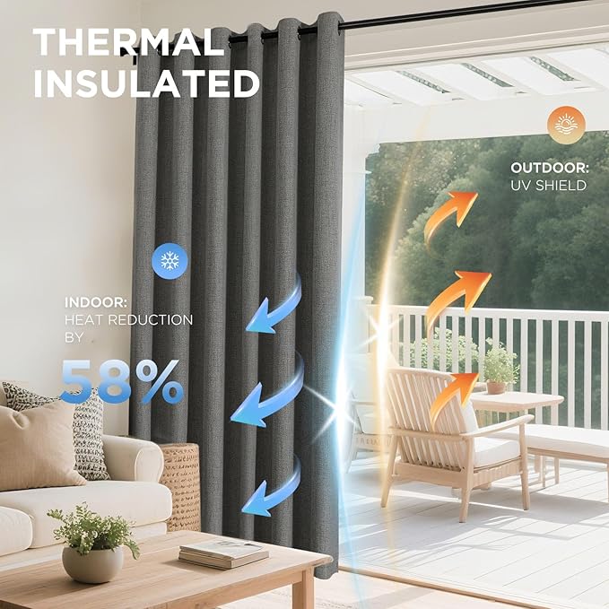 Joydeco Blackout Curtains 120 Inches Long 2 Panels Burg, Room Darkening Curtains for Bedroom, 100% Black Out Textured Thermal Drapes Privacy Protection 2 Panels Set(W52 x L120 Inch, Grey)