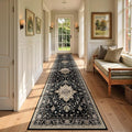 Area Rugs 2'6''x14' Washable Non-Slip, Floral Vintage Distress Print Pattern Medallion Carpet for Living Room Bedroom Dining Room, Black Brown Neutral Dark Tan
