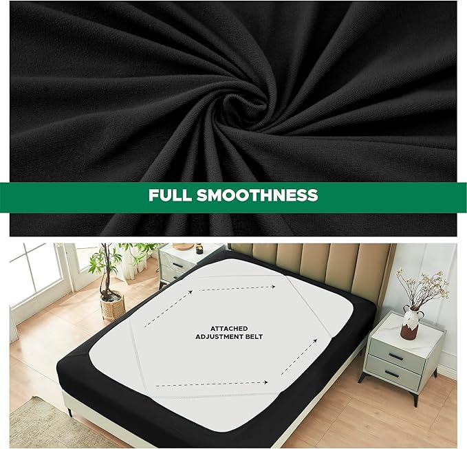 Biscaynebay Decorative Box Spring Cover King & Cal King Size, Black Luxurious Jersey Knitting Stretchy Wrap Around 4 Sides Bed Skirts for Home/Hotels, Easy Fit Wrinkle Free Machine Washable