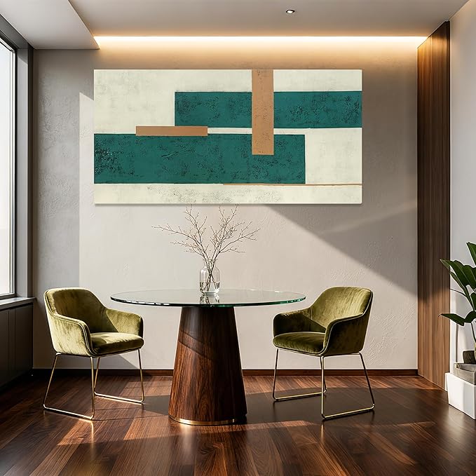 YETHEN WAL Teal Green Abstract Canvas Wall Art Geometric Textured Wall Decor Minimalist Modern Rectangular Art for Living Room Bedroom Office 24x48 Inch