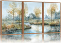Yeehomedec Large Vintage Neutral Nature Framed Canvas Wall Art, Mid Century Modern Fall Wall Decor, Wilderness Landscape Art Painting, Rustic Country Trees Artwork for Living Room Bedroom Office 16"x24"x3