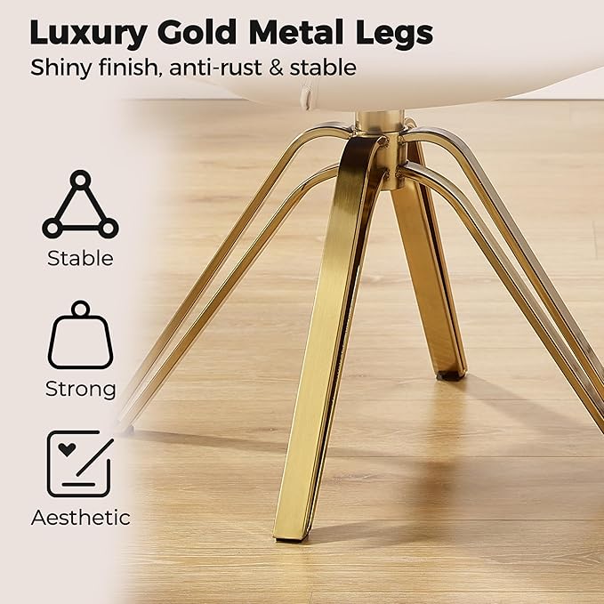 Zouron Mid Century Modern Swivel Accent Chair with Gold Metal Legs, Upholstered Swivel Chair No Wheels, Side Accent Arm Chair Vanity Chair for Small Space Home Office Living Room Bedroom, Off White