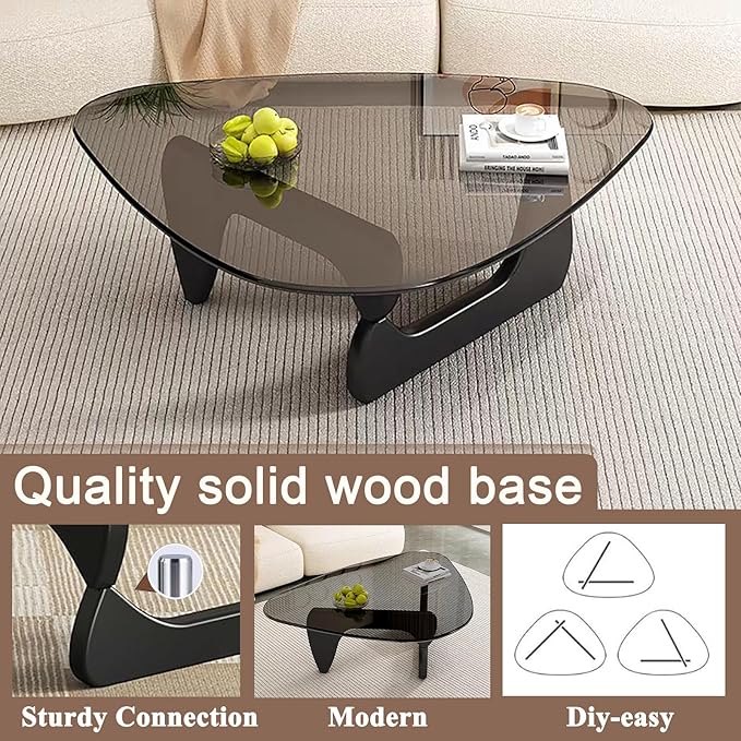 Modern Glass Coffee Table for Living Room, Mid Century Coffee Table, Small Coffee Table, Suitable for Bedroom Living Room Reception Office Tables (Black/Grey, Medium)