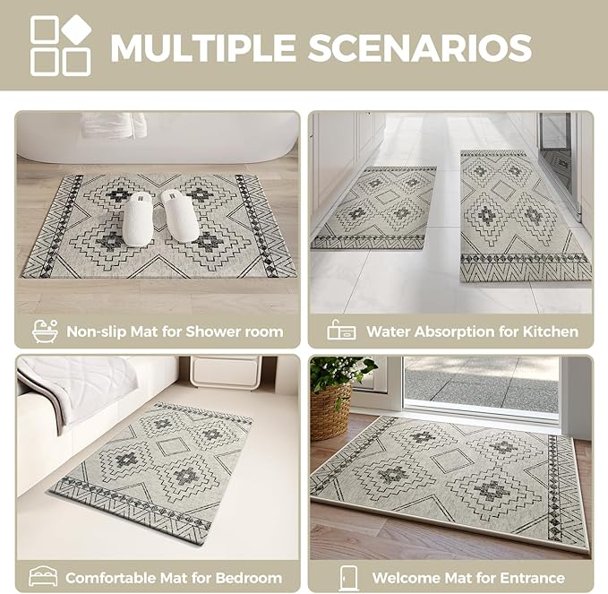 Indoor Door Mat 24"x35",Beige Door Mat Indoor Entrance Dirt Resistant & Absorbent, Non-Slip Rubber Backing Front Door Mats,Washable Low-Profile Doormat for Entryway, Inside Home Entrance