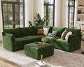 ABCASA 103.5" Oversized Modular Sectional Sofa, L Shaped Convertible Couch with Movable Ottoman, Large 6 Seat Corner Couches for Living Room Deep Seat- Green Chenille