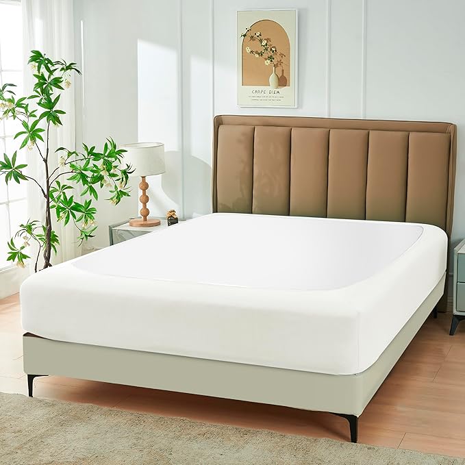 Biscaynebay Decorative Box Spring Cover Full & Full XL Size, Ivory Luxurious Jersey Knitting Stretchy Wrap Around 4 Sides Bed Skirt for Home/Hotels, Easy Fit Wrinkle Free Machine Washable