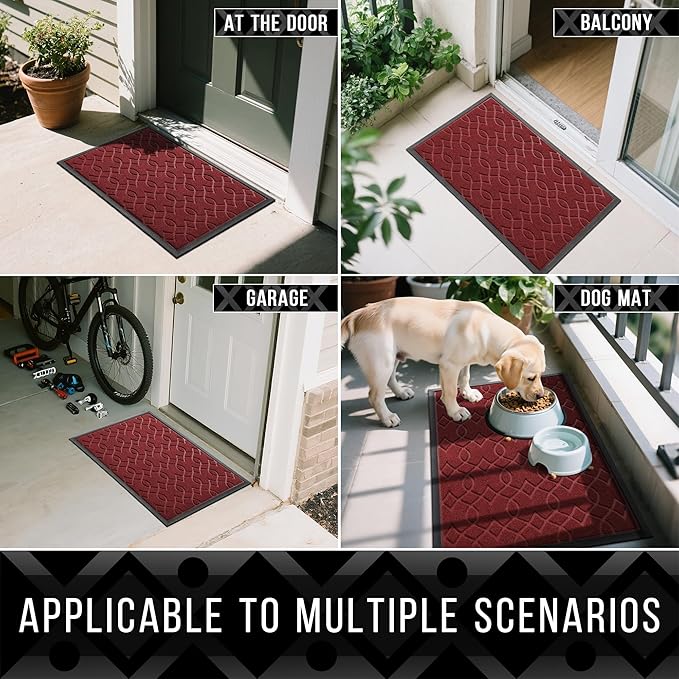 Yimobra Large Door Mat 47x32, All-Season Waterproof Doormat Outdoor Entrance, Heavy Duty Non-Slip Outside Door Mat for Garage Patio Proch Entryway Indoor, Easy Clean, Red