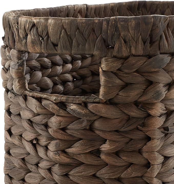 Casafield Woven Magazine Holder with Handles, Espresso Dark Brown - Water Hyacinth Storage Basket for Bathroom, Living Room, Home Office