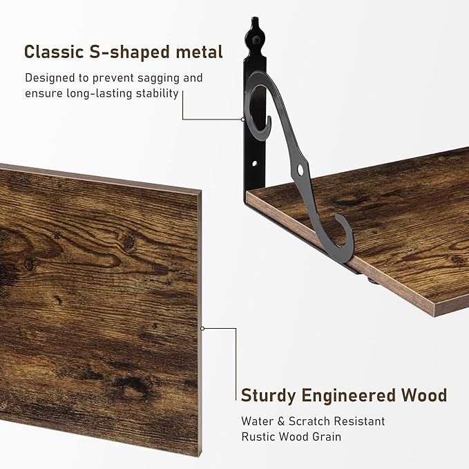 Dreamland Deep Floating Shelves, 31" W x 12" D Wall Shelves Set of 2, Wide Display Shelf Wall Mounted with Brackets, Bookshelf for Living Room, Bathroom, Bedroom, Rustic Brown