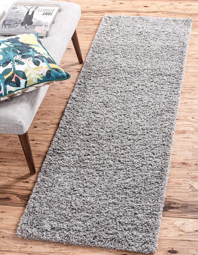 Unique Loom Solid Shag Collection Area Rug (2' 6" x 19' 8" Runner, Cloud Gray)