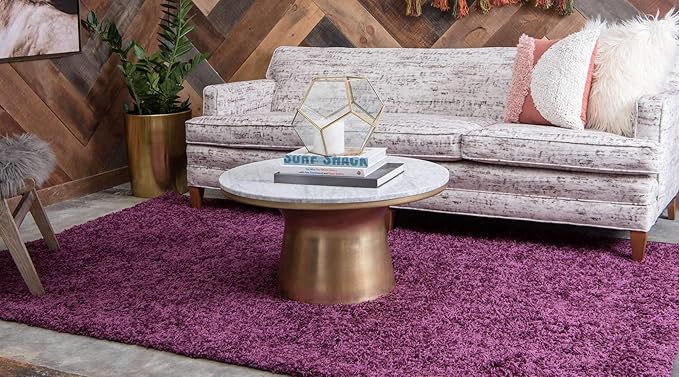 Unique Loom Solid Shag Collection Area Rug (9' x 12' Rectangle, Eggplant Purple)