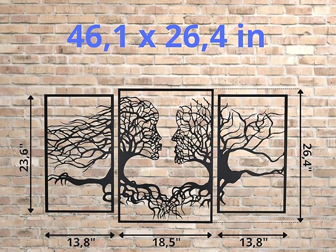 VAILLA Tree of Life Wall Wooden Art Abstract Tree Man Woman Face Large 3D Wooden Wall Decor Set of 3 Hanging Sculpture Modern Home Decoration 3D Textured Sculptures for Living Room Bedroom Office Dinnig Room
