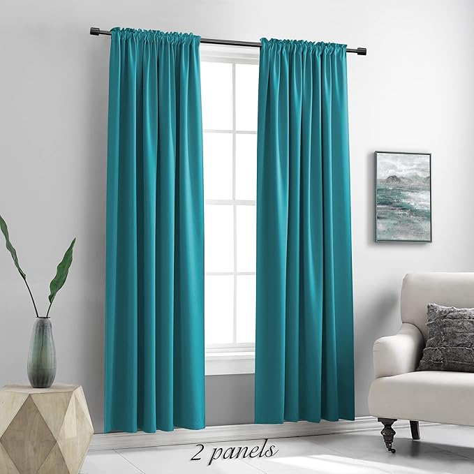 DONREN 84 Inch Teal Blackout Curtains for Craft Room - Thermal Insulated Room Darkening Rod Pocket Curtains(52 by 84 Inch,Set of 2 Panels)