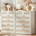 LEYAOYAO White Dresser for Bedroom Set of 2, 41" Tall Chest of Drawers, Modern 6 Drawers Boho Rattan Dressers with Storage, Dresser Wooden Closet Organizer for Living Room, Hallway