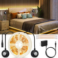 HOUHUI Dual Motion Sensor Light Indoor Under Bed Lights,16.4Ft Motion Activated LED Strip Lights for Bedside,12V Warm White Under Cabinet Light Two Motion Sensors LED Strip for Stair Closet Hallway