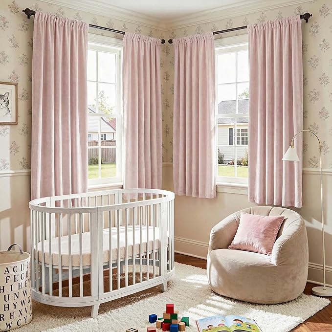 Lazzzy Velvet Blackout Curtains Thermal Insulated Room Window Drapes Super Soft Luxury Curtains for Living Room Bedroom Rod Pocket 2 Panels, Dusty Pink, 52" W x 72" L