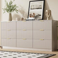 Beige Dresser for Bedroom, Modern Dresser with 9 Drawers and Smooth Slides, Wide Chest of Drawers with Golden Handles for Bedroom, Living Room, Closet, 15.7" D x 63" W x 31.5" H