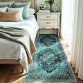 Area Rugs 3'x7' Washable Non-Slip, Floral Vintage Distress Print Pattern Medallion Carpet for Living Room Bedroom Dining Room, Teal Green Lake Blue Turquoise