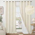 60 Inch Wide Linen Blackout Curtains for Living Room/Bedroom 84 Inch Length 2 Panels, Total Black Out Thermal Insulated Soundproof Grommet Boho Window Drapes White Liner for Modern Farmhouse, Cream