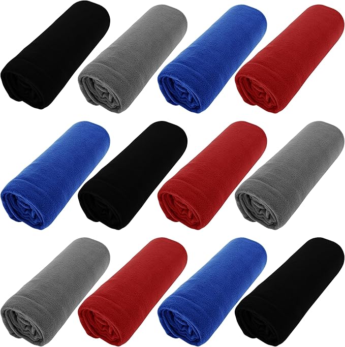 12 Bulk Pack Fleece Throw Blankets, 50x60 Soft for Home, Office, Wedding, Gift, Camping (Assorted 1)