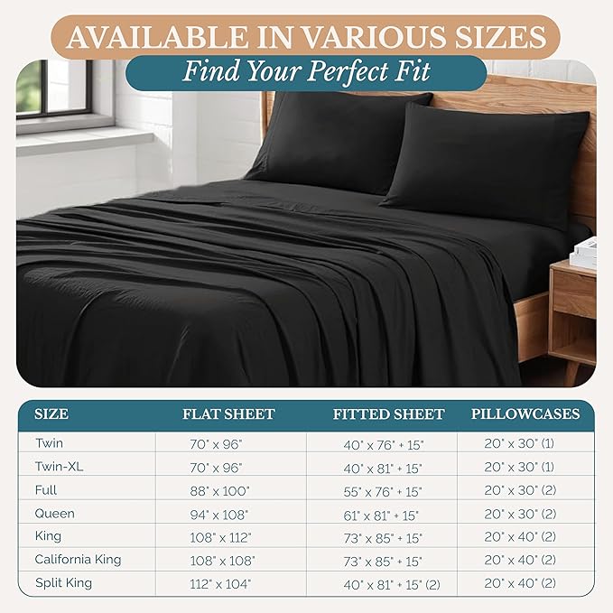 Casa Platino Twin XL Sheets, 3 Piece Set, Pre-Washed Ultra Soft & Breathable Bed Sheets Set, Brushed Microfiber Twin XL Bedding Sets, Twin XL Size Sheets with 15 inch Deep Pockets - Black